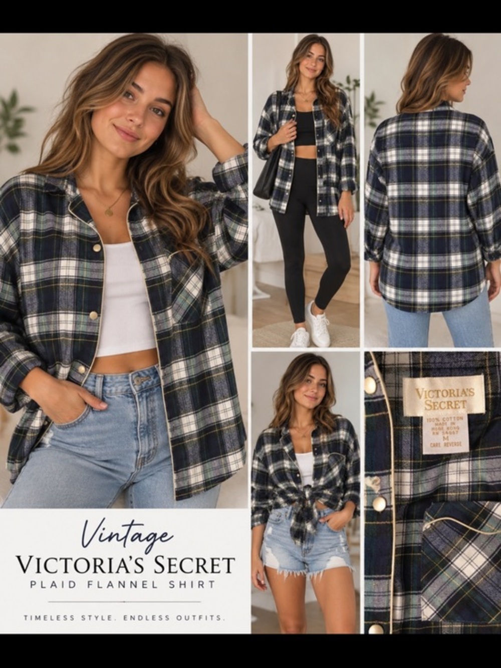 Vintage Victoria’s Secret Plaid Flannel Button Down Shirt Size Medium